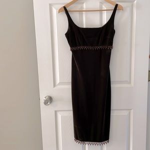 Betsy Johnson Sleeveless Brown Velvet Bejeweled Dress
